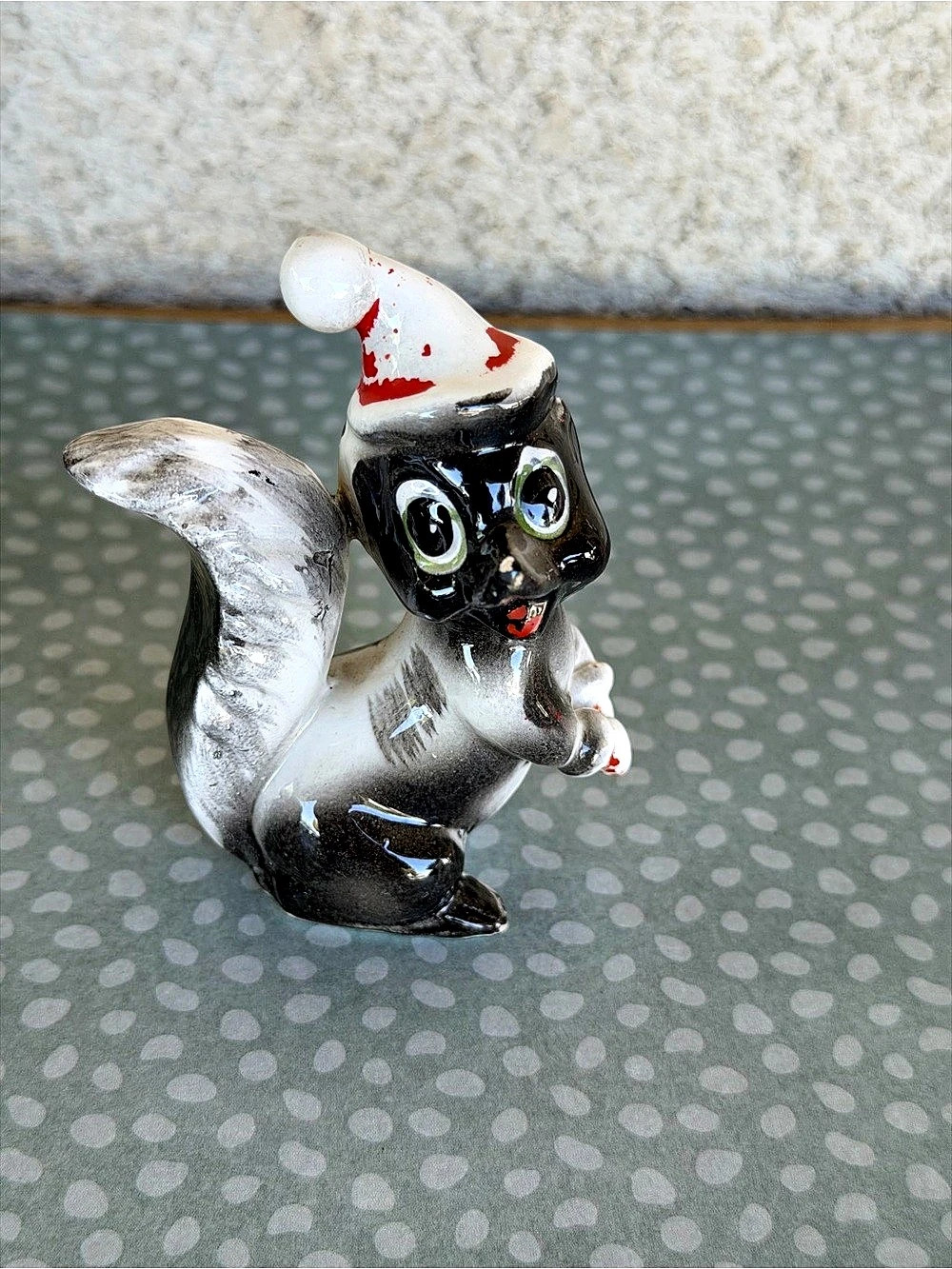 Ceramic Squirrel Santa Figurine Black & Silver